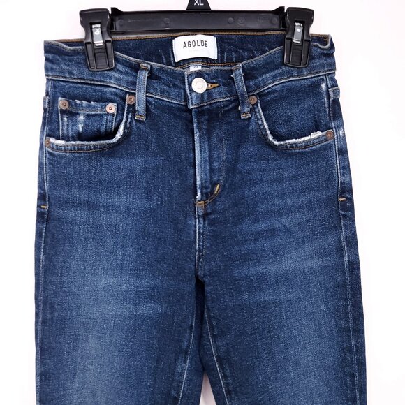 Agolde Mid Rise Skinny Leg Jeans Size 23 Dark Wash Blue Denim Stretch - Picture 2 of 13